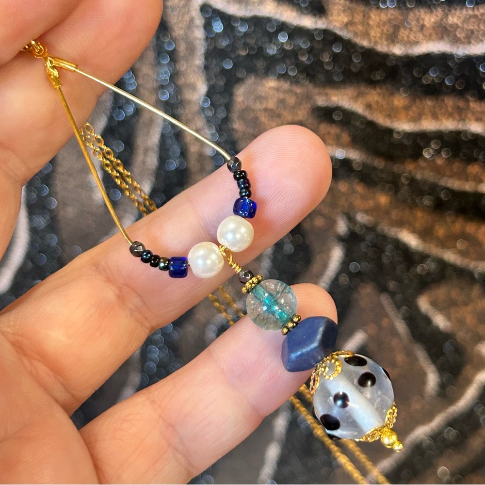 Handcrafted vintage bead changeable charm pendant on chain necklace